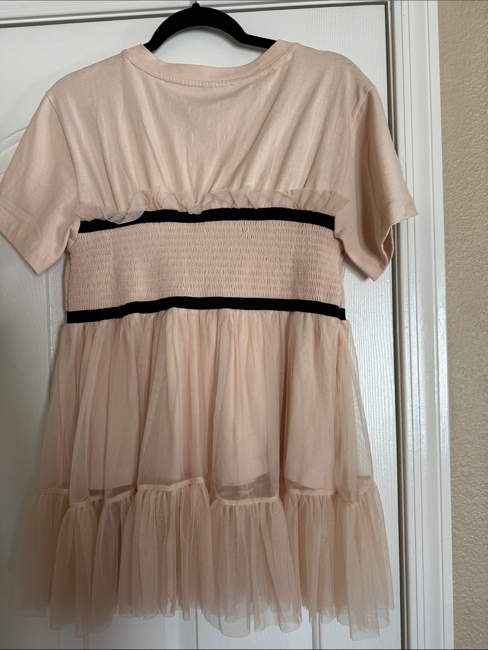 Pink Tulle Babydoll Top with Black Trim - Picture 3 of 4